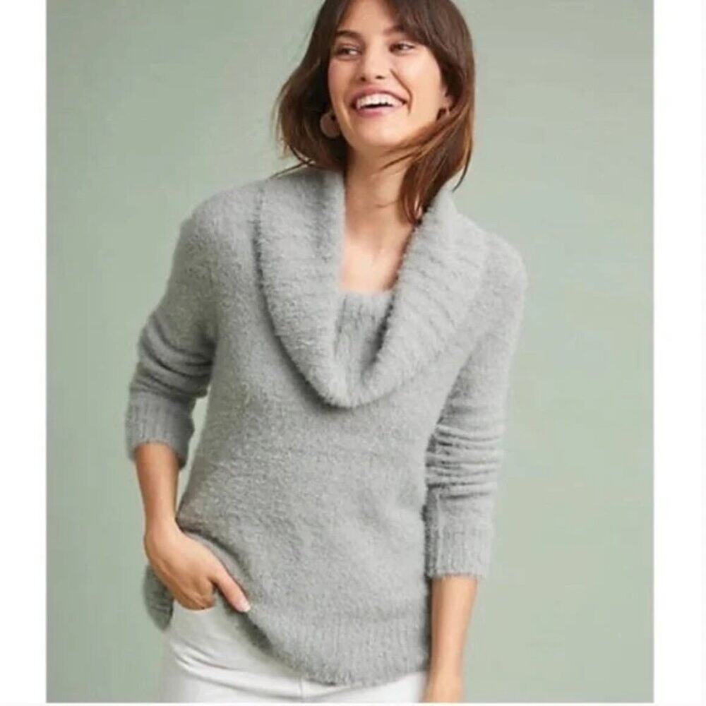 Anthropologie Ett:Twa Ingrid Grey Fuzzy Cowl Turtleneck Sweater